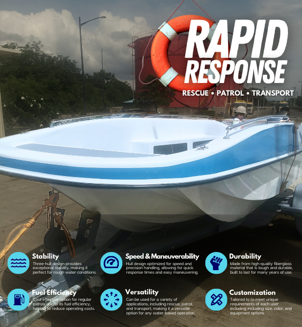 RAPID TYPHOON Tri-Hull Fiberglass Speed Boat