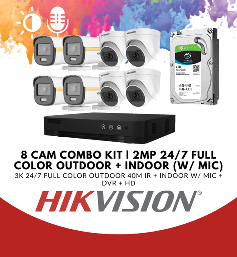 8 Camera CCTV Package | 2MP ColorVu with Mic | 4TB HDD